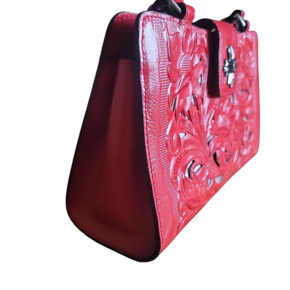 Patricia Nash Red Embossed Floral Shoulder Bag with Dush Bag Included - Picture 2 of 6